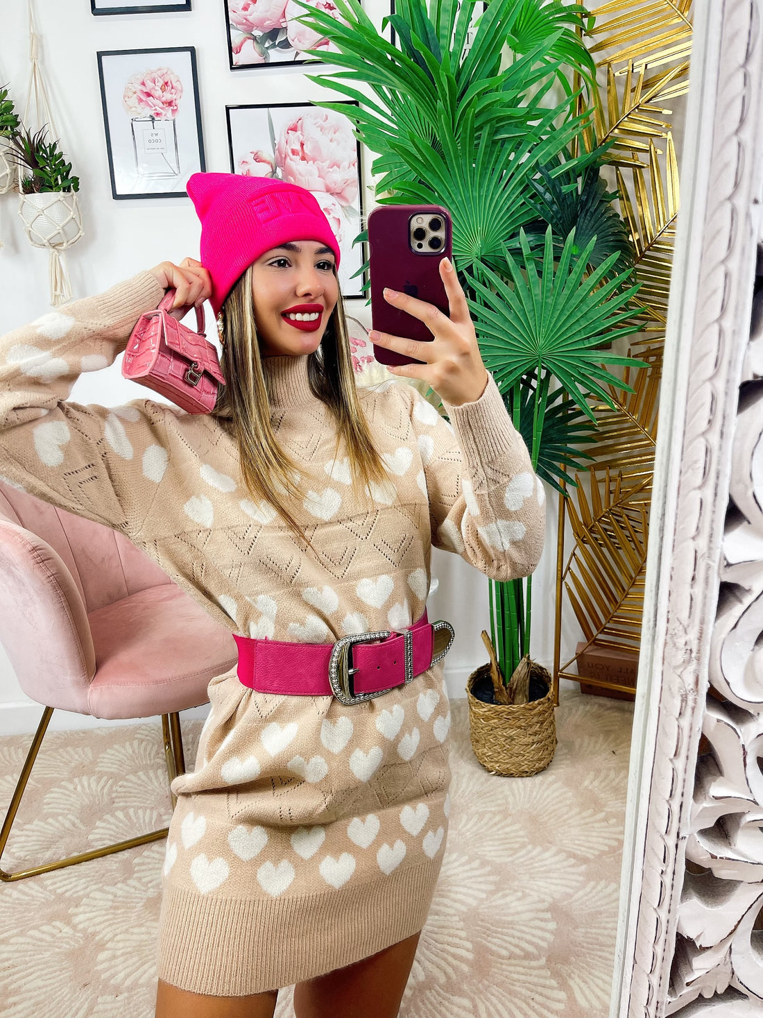 Maxi maglione camel a cuori - R.a. Boutique 