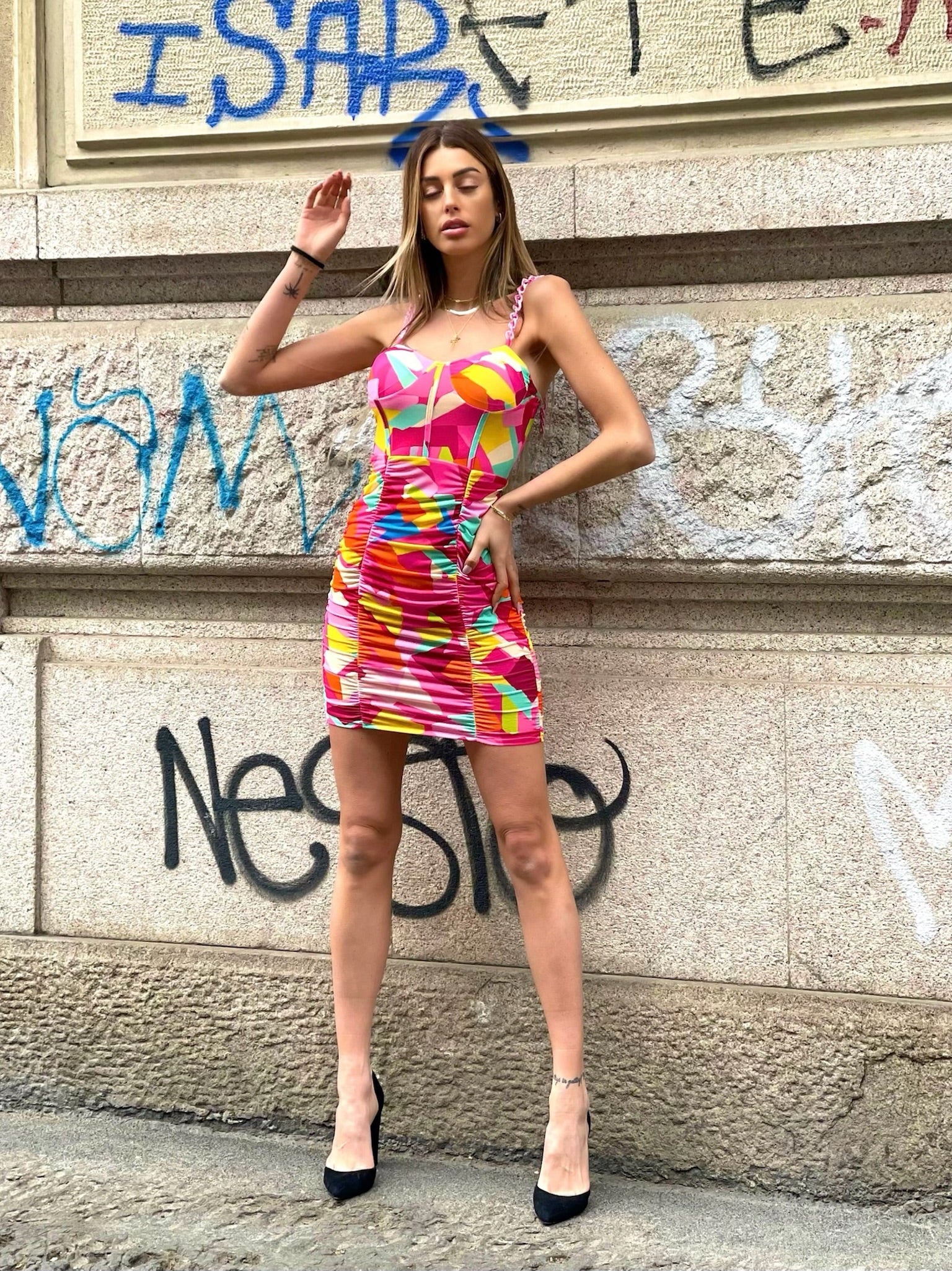 Abito geometrico spalline con catena - R.a. Boutique 