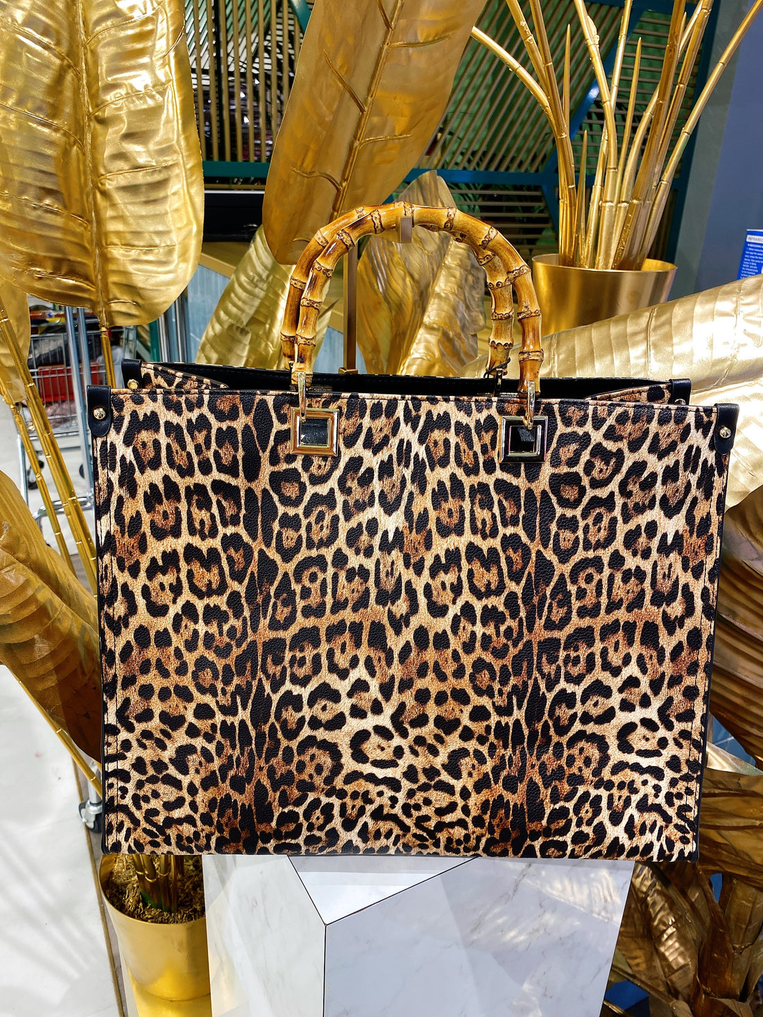 Maxi bag maculata con manico in legno - R.a. Boutique 