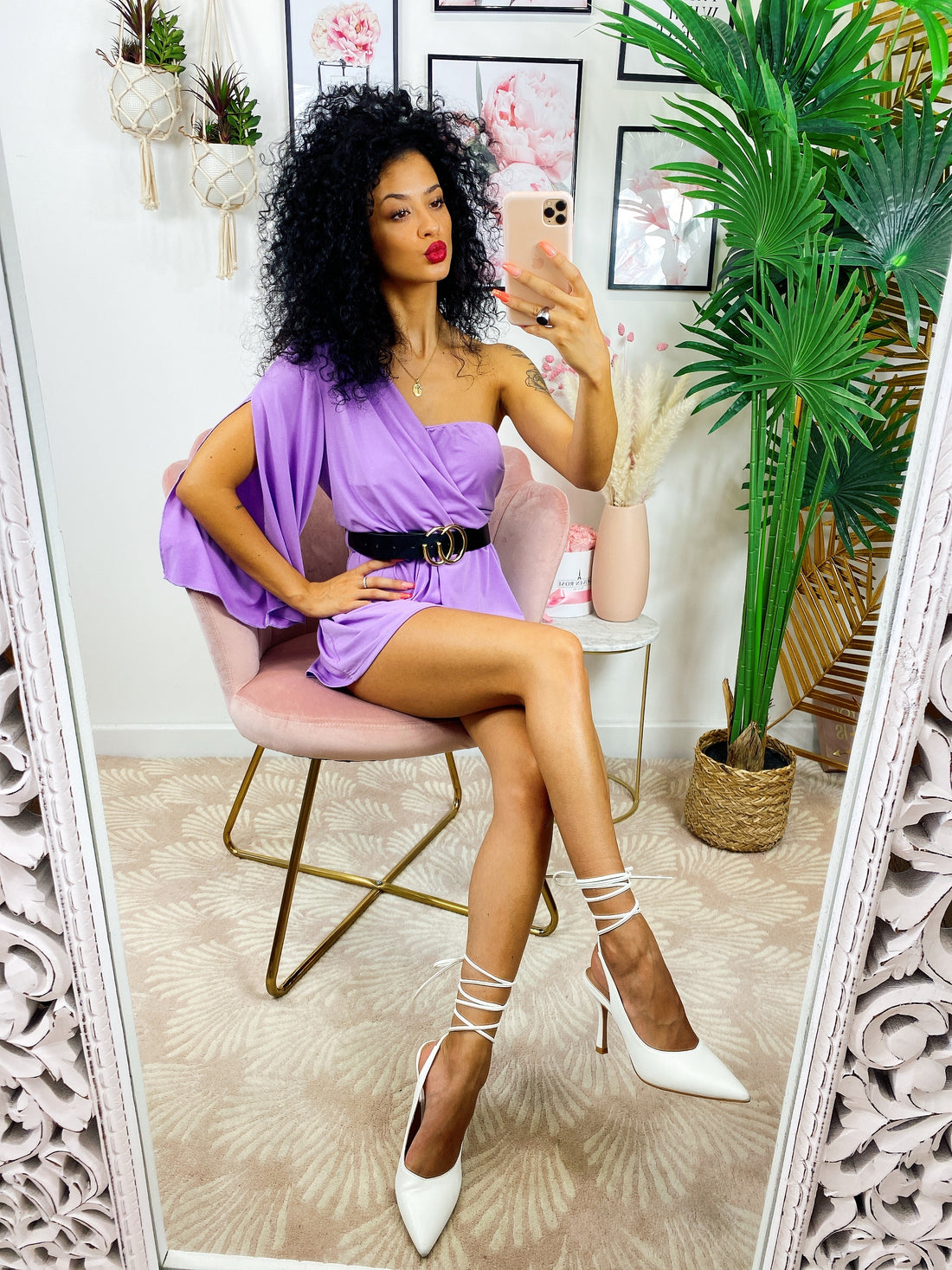 Tutina Lilla monospalla taglio a impero con cintura - R.a. Boutique 