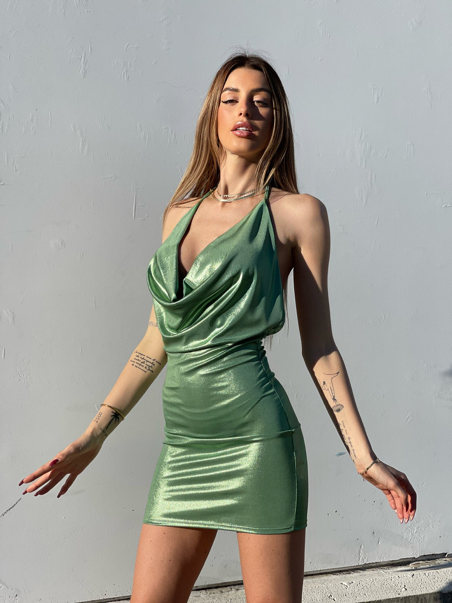 Abito lux green schiena aperta - R.a. Boutique 