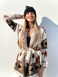 Cardigan Camel/Black con frange e cinta - R.a. Boutique 