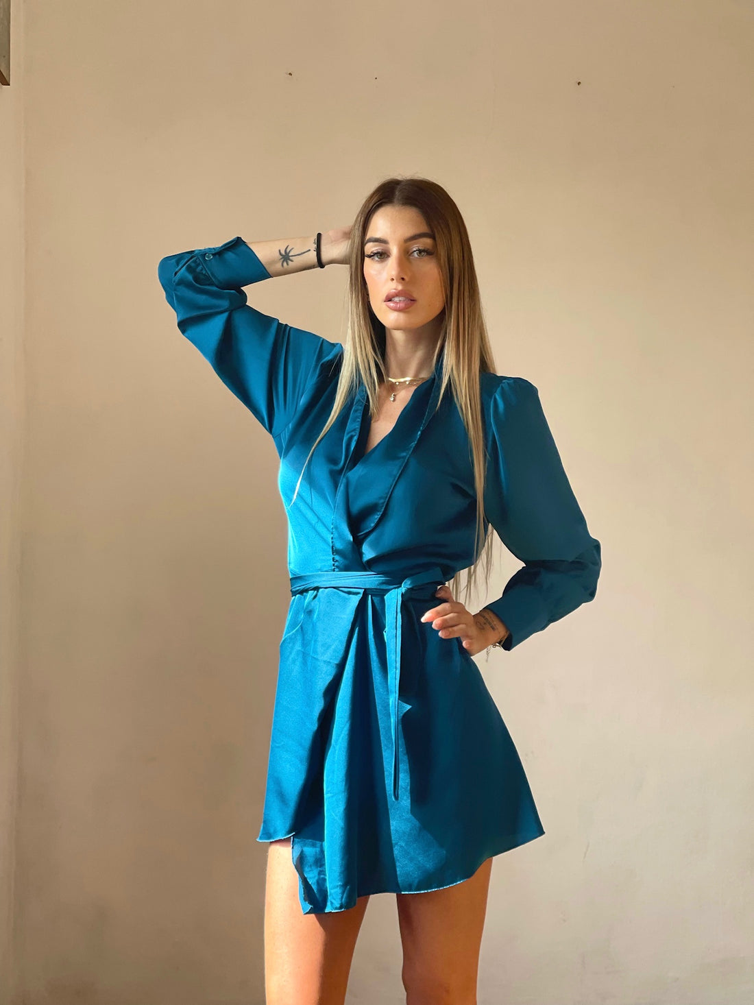 Abito in raso oceano - R.a. Boutique 