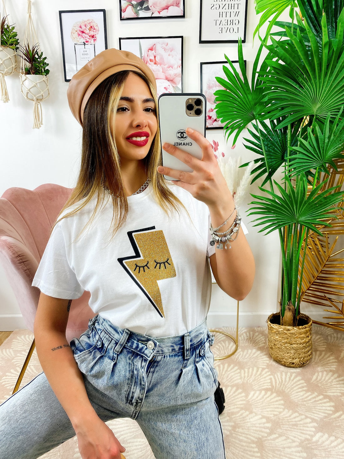 T-shirt con fulmine glitter - R.a. Boutique 