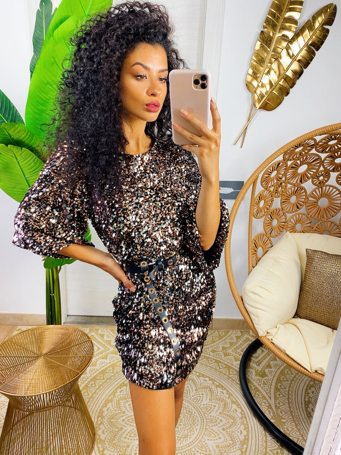 Abito con paillettes bronzo schiena aperta - R.a. Boutique 