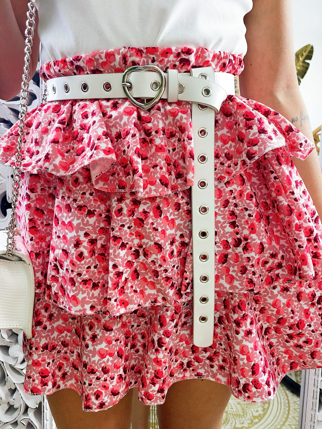 Gonna a balze con fiori rosa - R.a. Boutique 