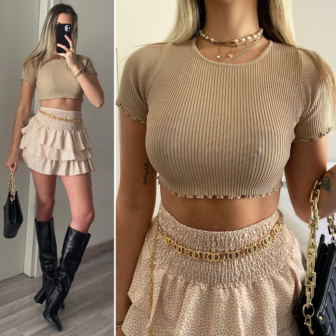 Top crop nude manica corta - R.a. Boutique 