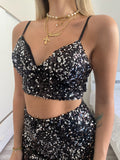 Completo top e short paillettes nero argento - R.a. Boutique 