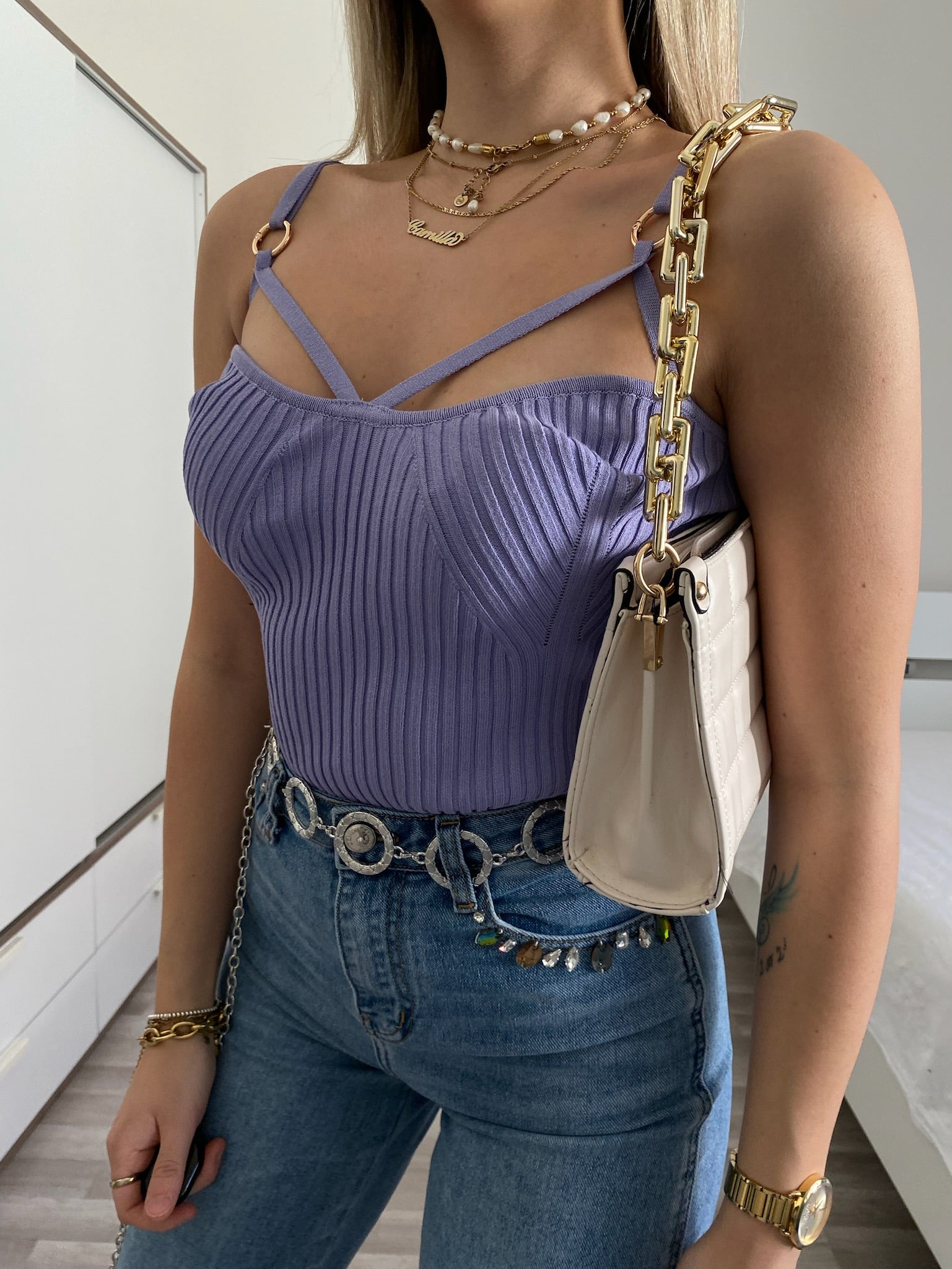 Top lilla con anelli oro - R.a. Boutique 