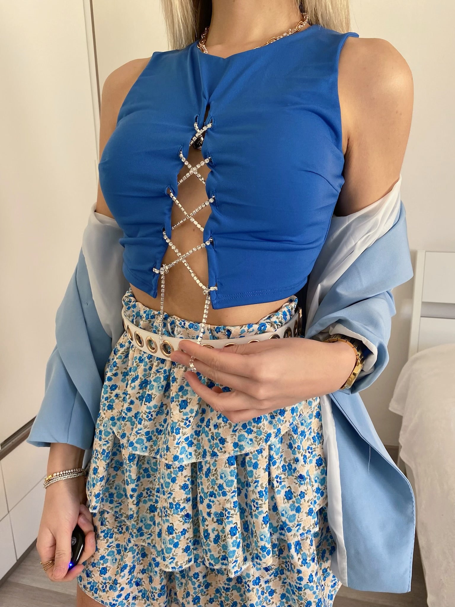 Top blu con punto luce - R.a. Boutique 