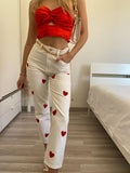 Jeans bianco cuori rossi - R.a. Boutique 