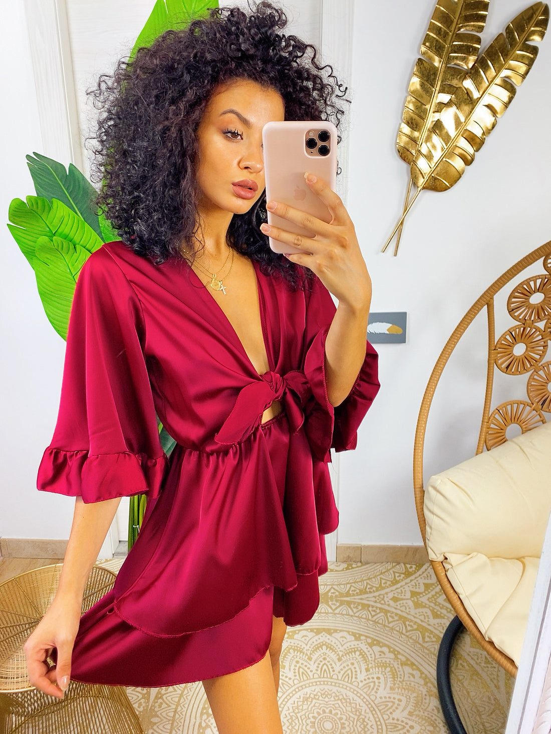 Tutina in raso manica larga bordeaux - R.a. Boutique 