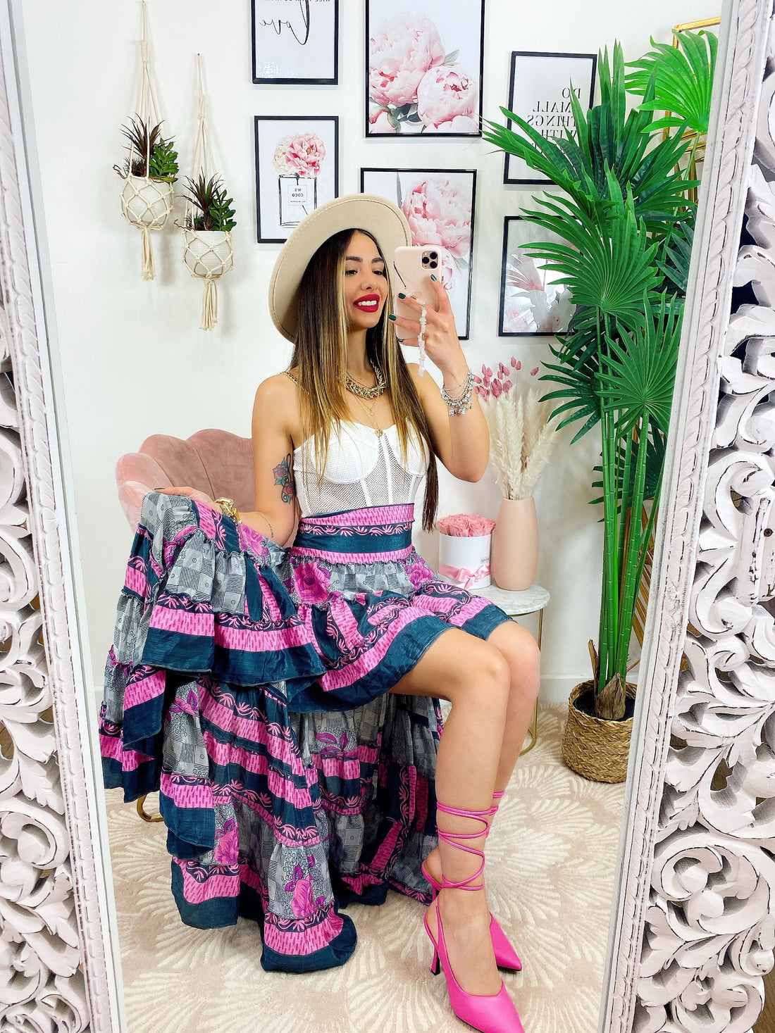 Gonna asimmetrica rosa blu grigio - R.a. Boutique 