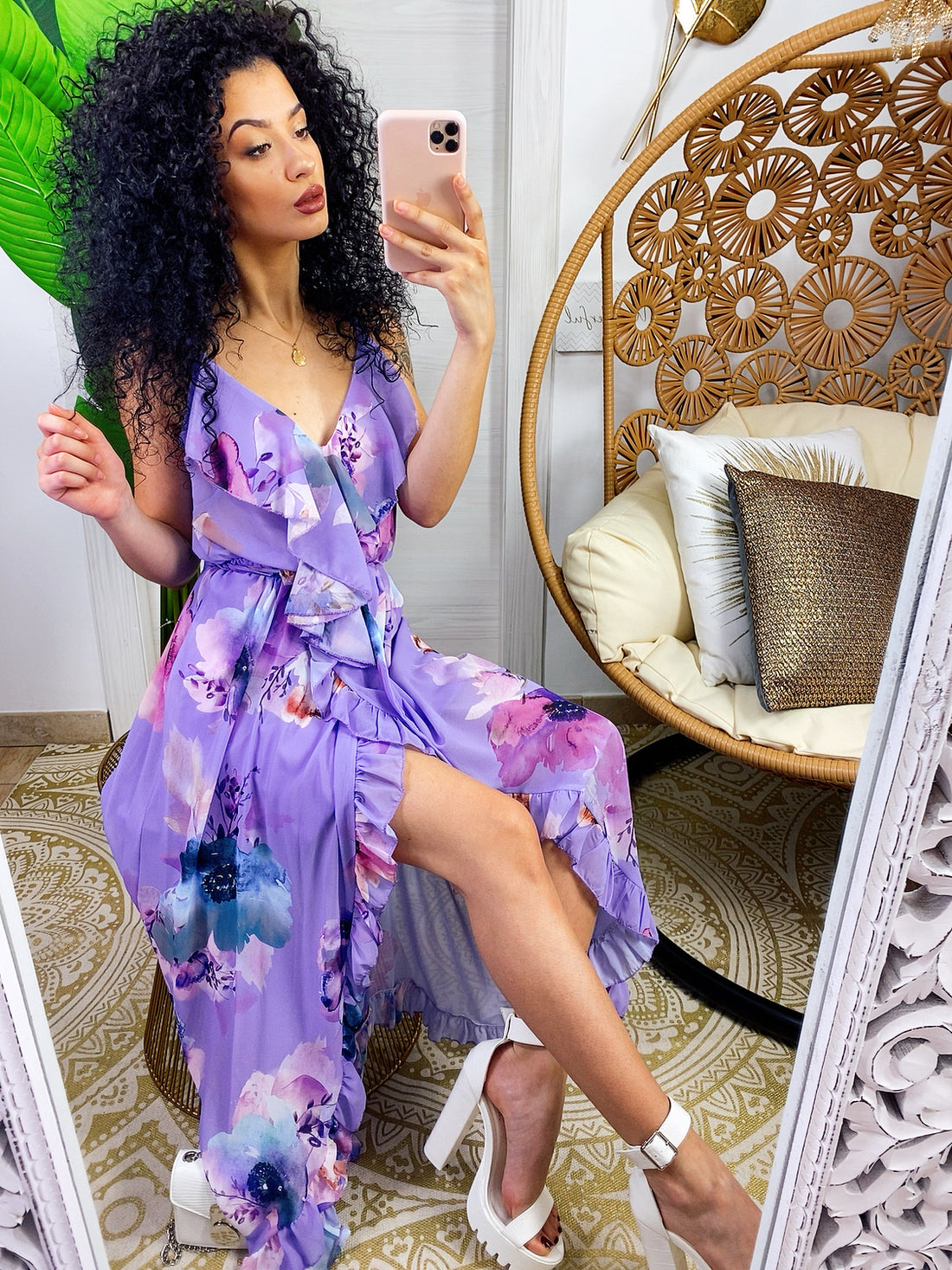 Abito con gonna asimmetrica e fiorellini lilla - R.a. Boutique 