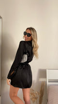 Abito in raso nero con cinturino - R.a. Boutique 