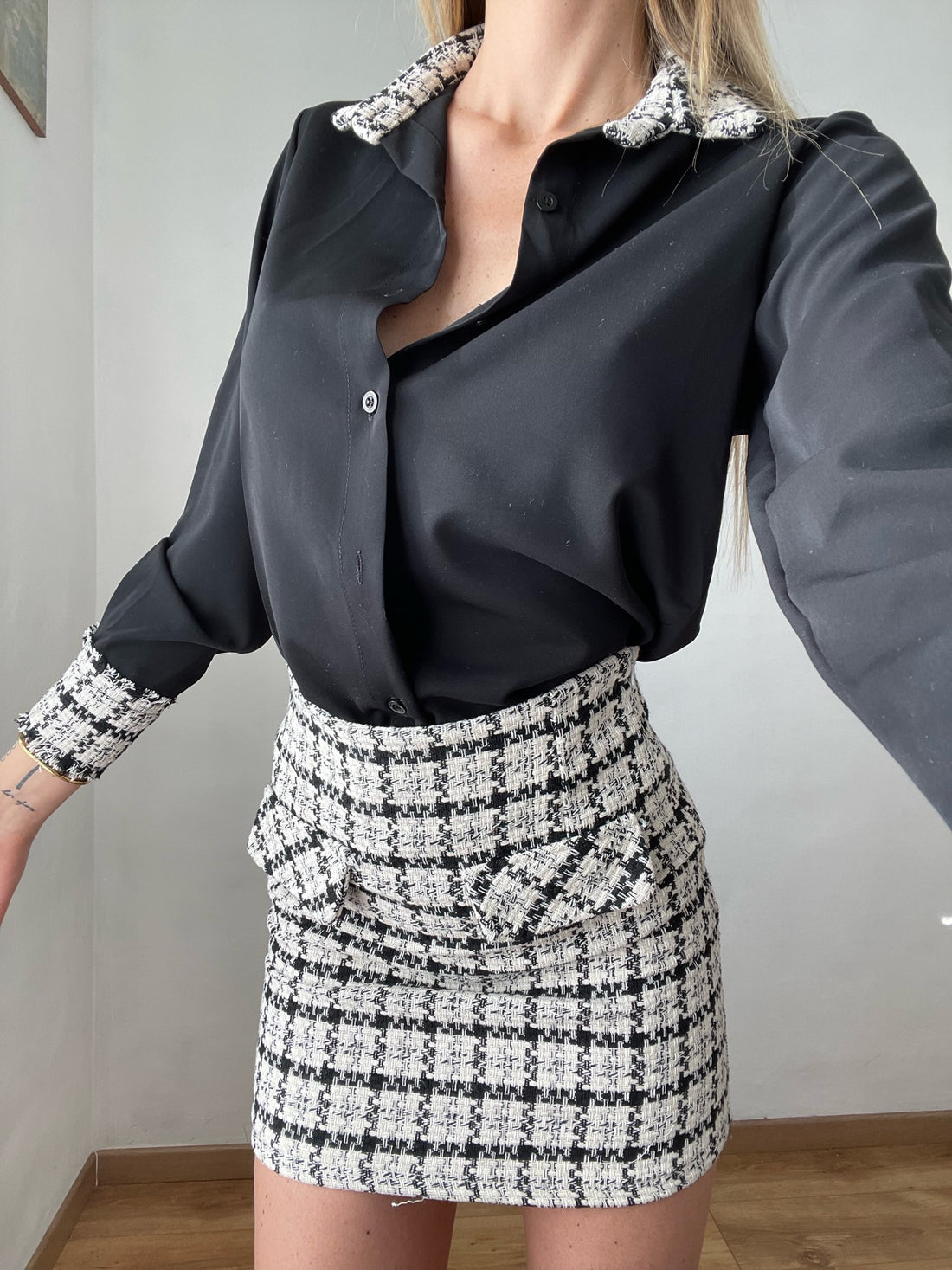 Gonna in tweed dettaglio nero - R.a. Boutique 