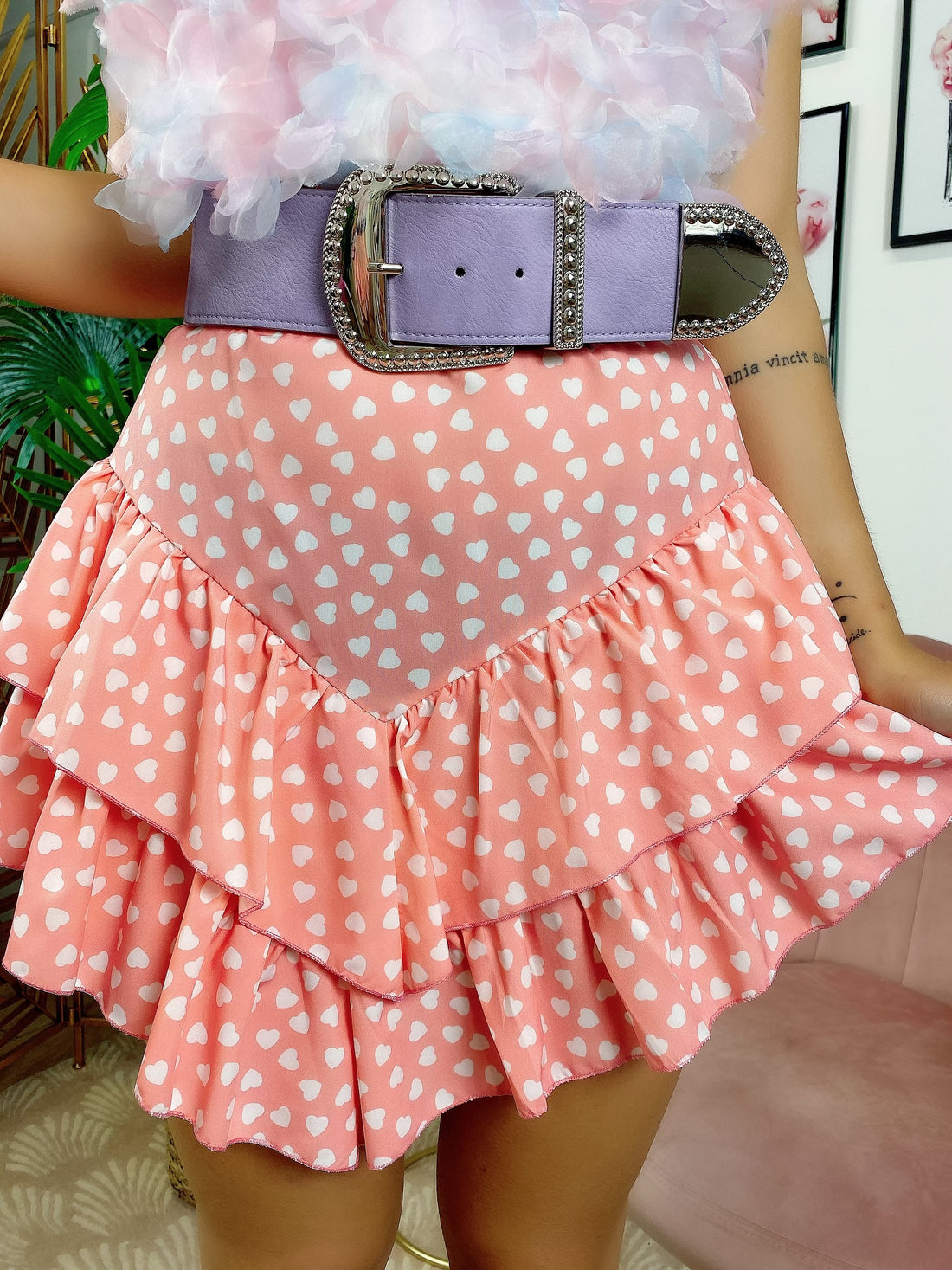 Gonna con balza e cuori asimmetrica - R.a. Boutique 