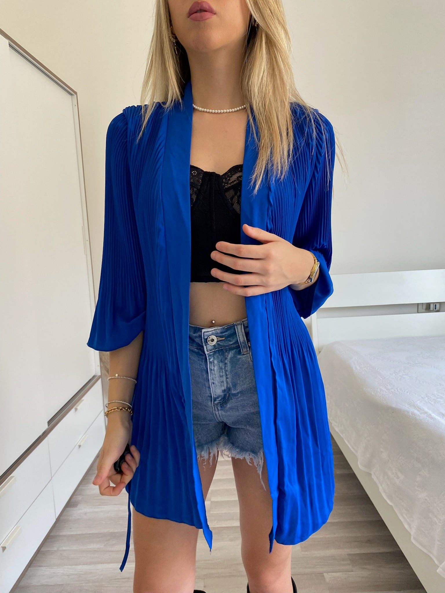 Kimono blu plissè - R.a. Boutique 