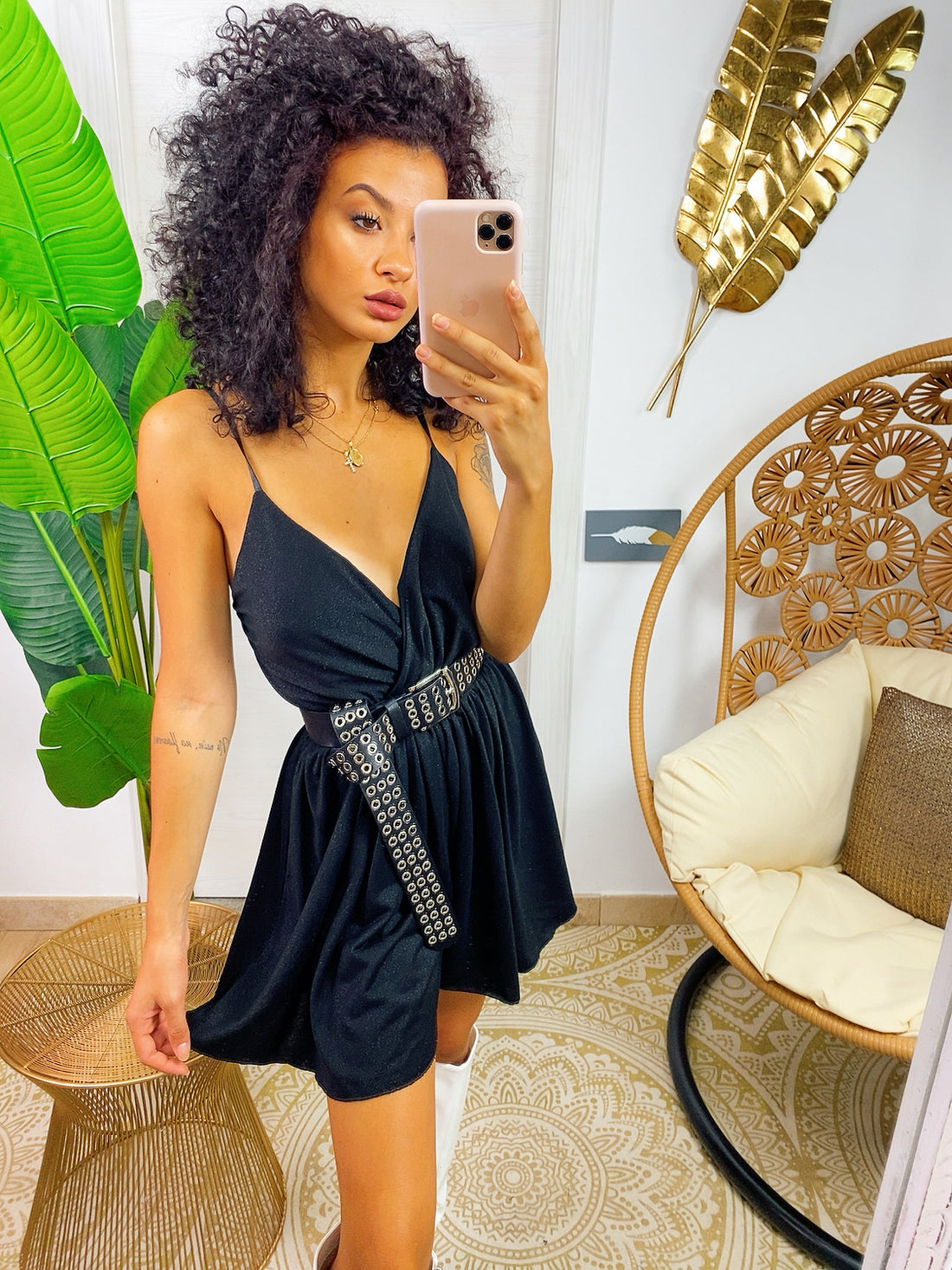 Tutina a bretellina nero glitter - R.a. Boutique 