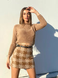 Gonna in tweed pied de poule beige - R.a. Boutique 