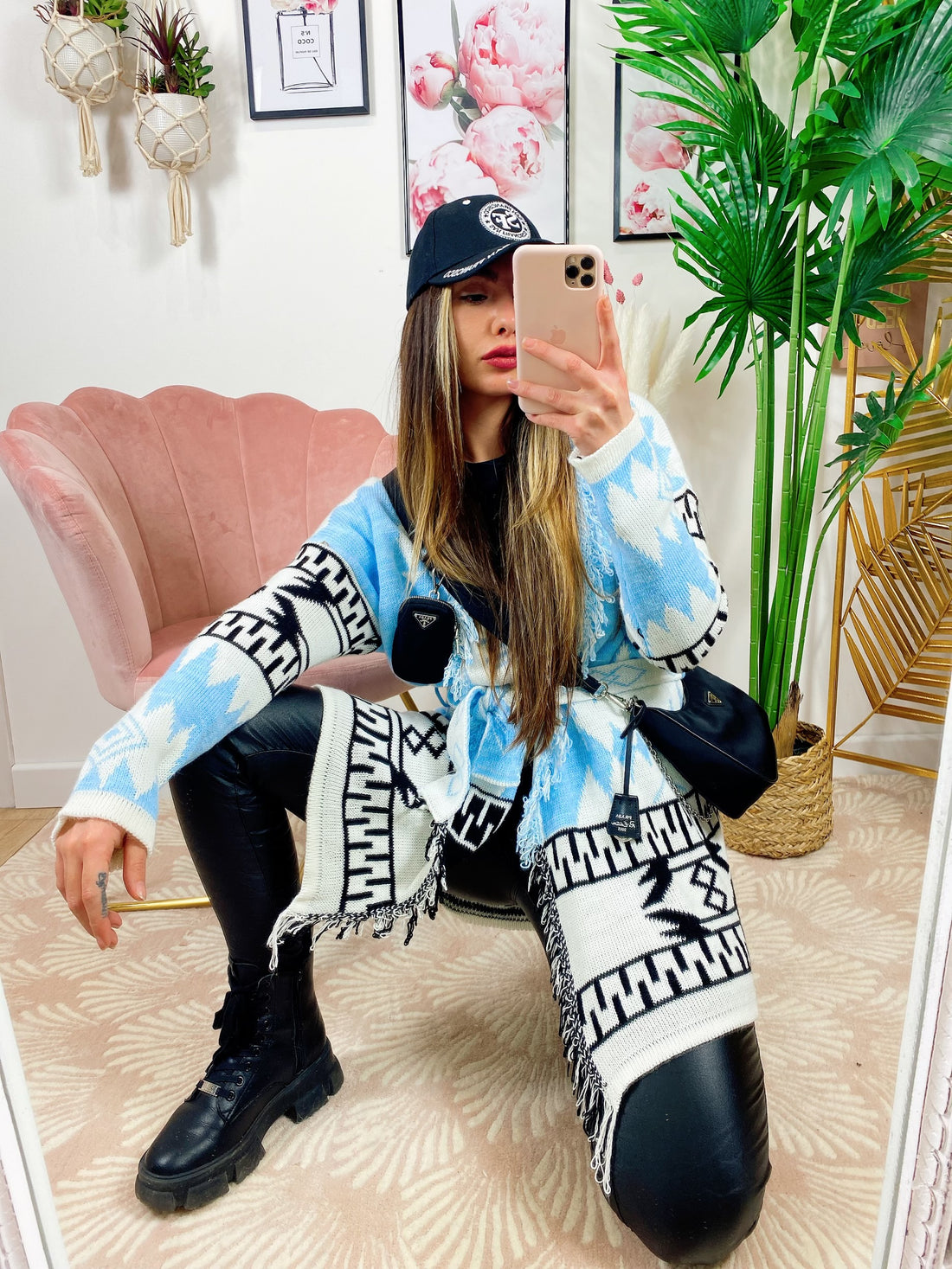 Cardigan con frange e cinta celeste - R.a. Boutique 