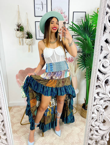 Gonna asimmetrica etnica toni azzurri - R.a. Boutique 