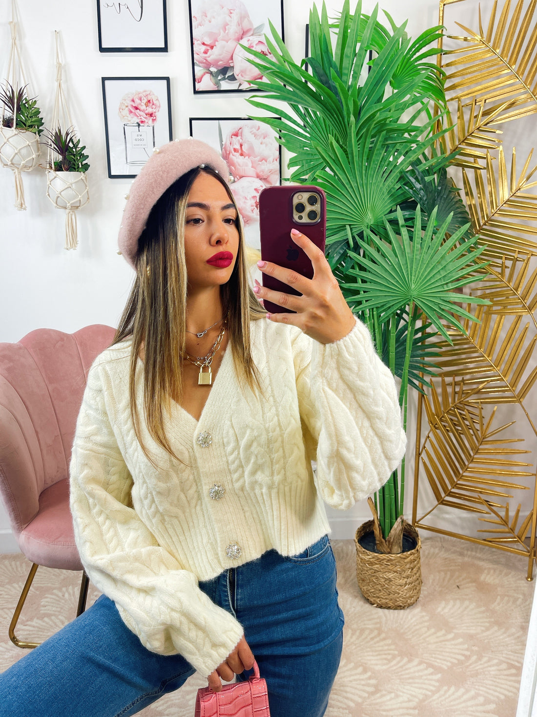 Cappello rosa con perle - R.a. Boutique 