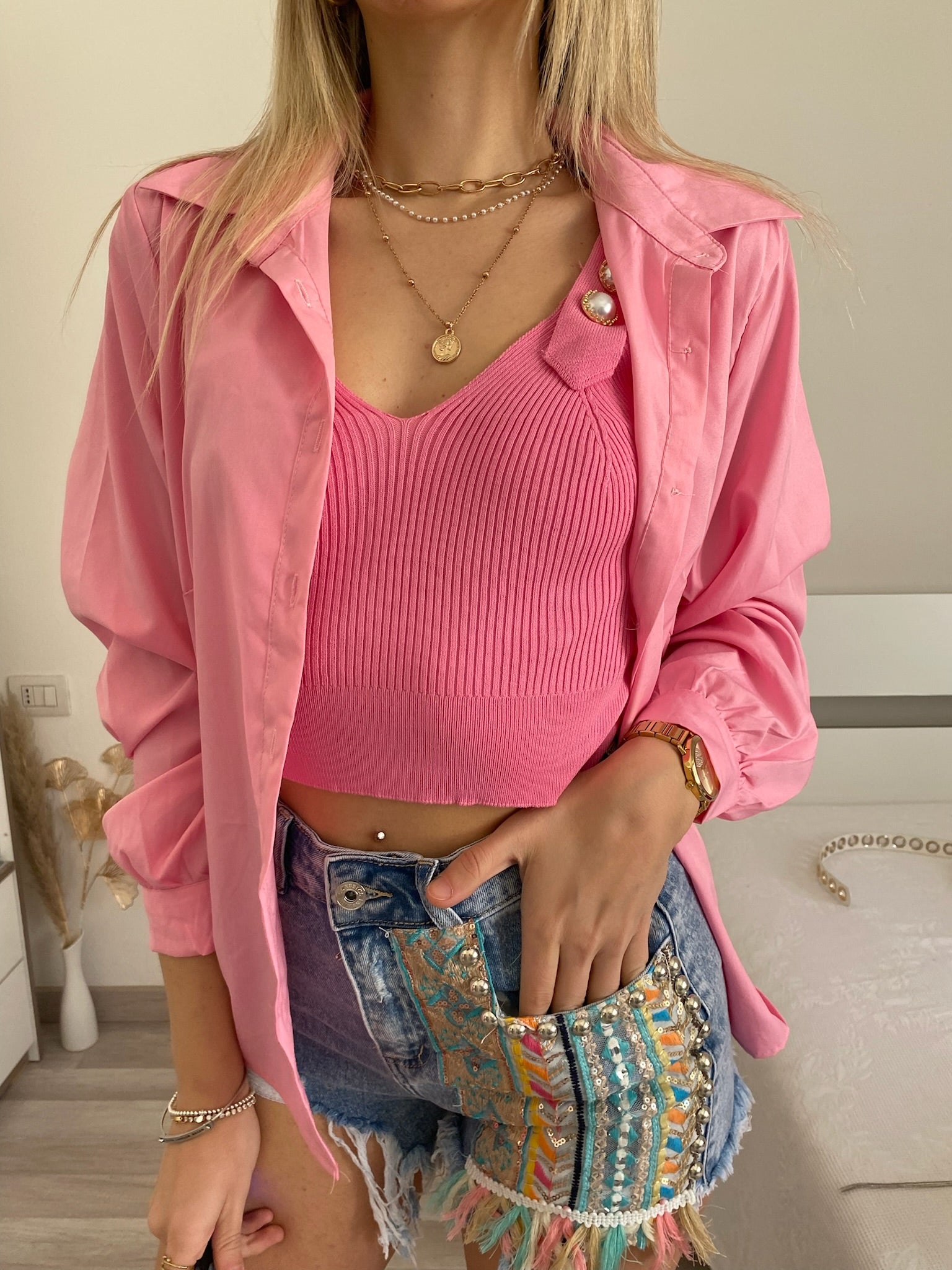 Top più camicia rosa - R.a. Boutique 