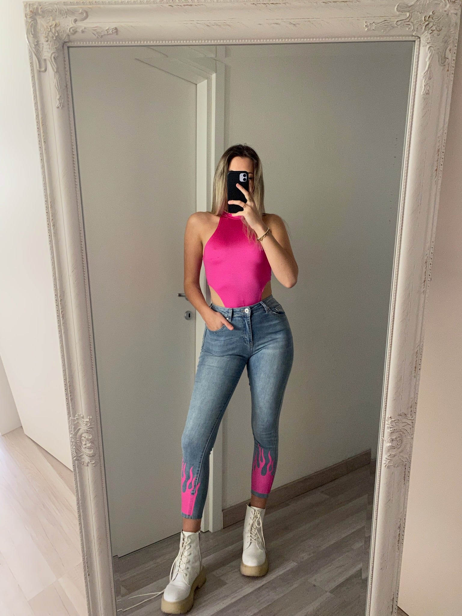 Jeans flame Fuxia - R.a. Boutique 