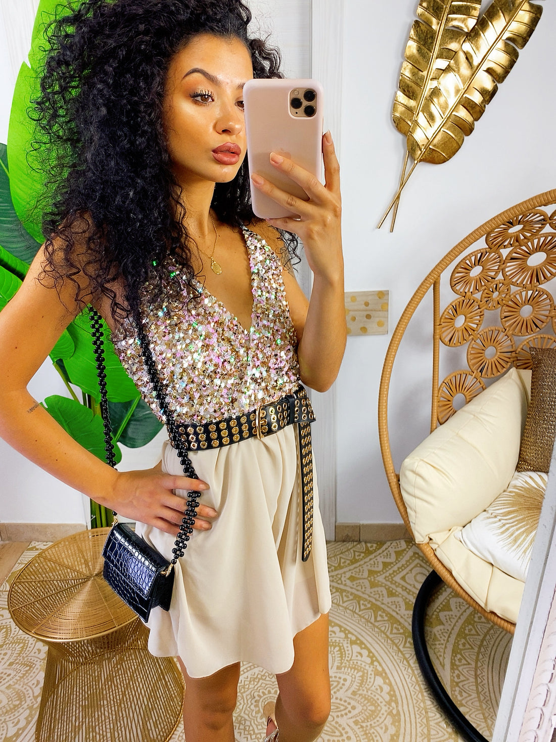 Tutina con paillettes beige - R.a. Boutique 