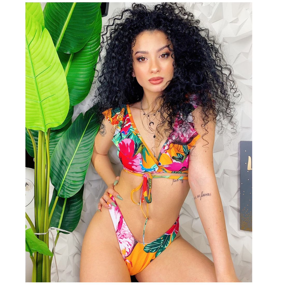 Bikini Formentera due pezzi floreale arancio - R.a. Boutique 