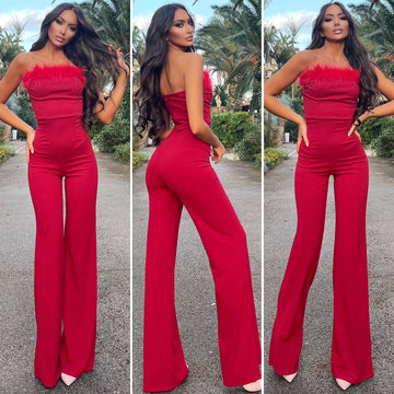 Tuta con piume rossa - R.a. Boutique 