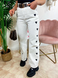 Jeans Bianco con cuori Neri - R.a. Boutique 