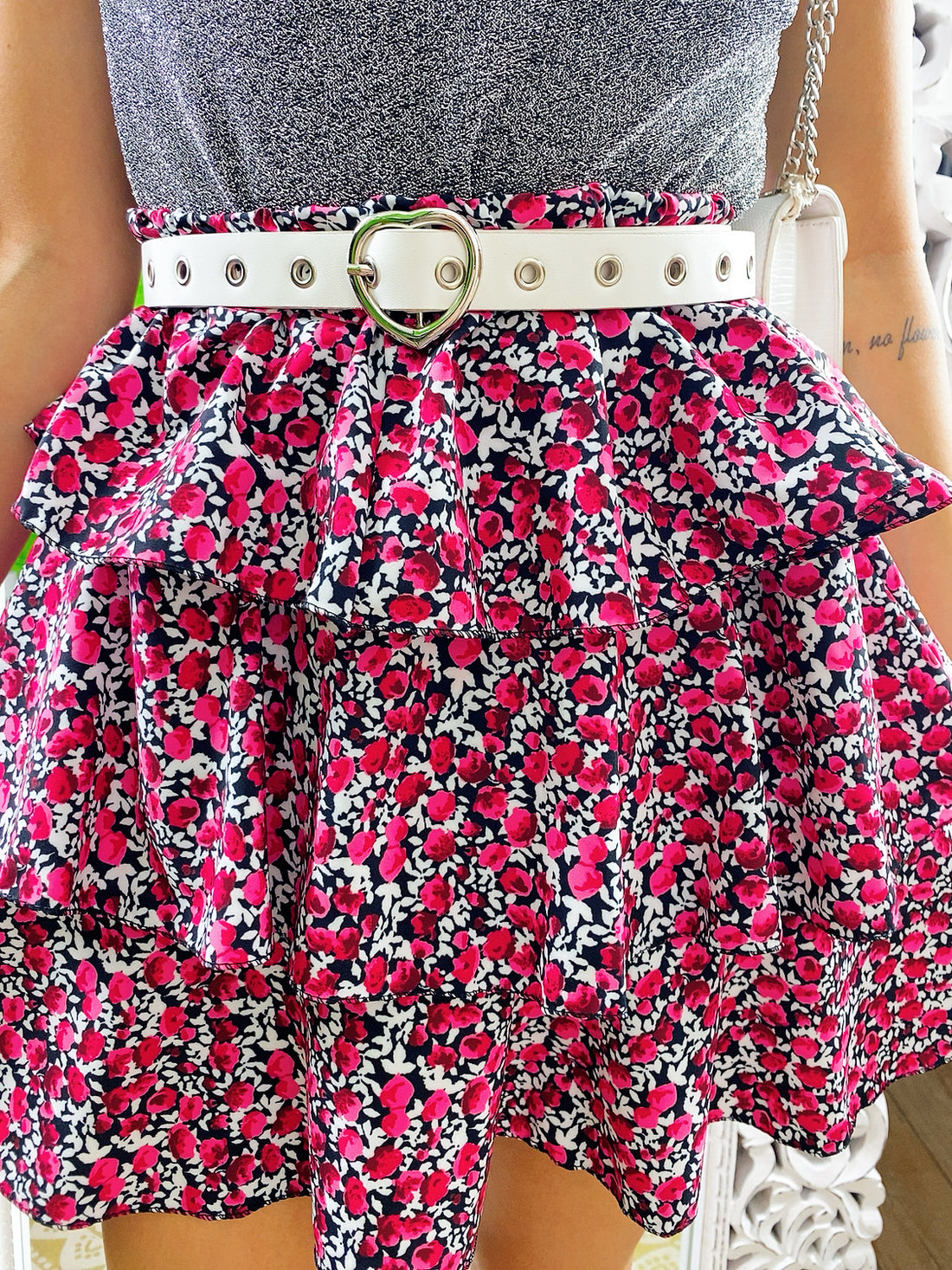 Gonna a balze con fiori Fuxia e nero - R.a. Boutique 