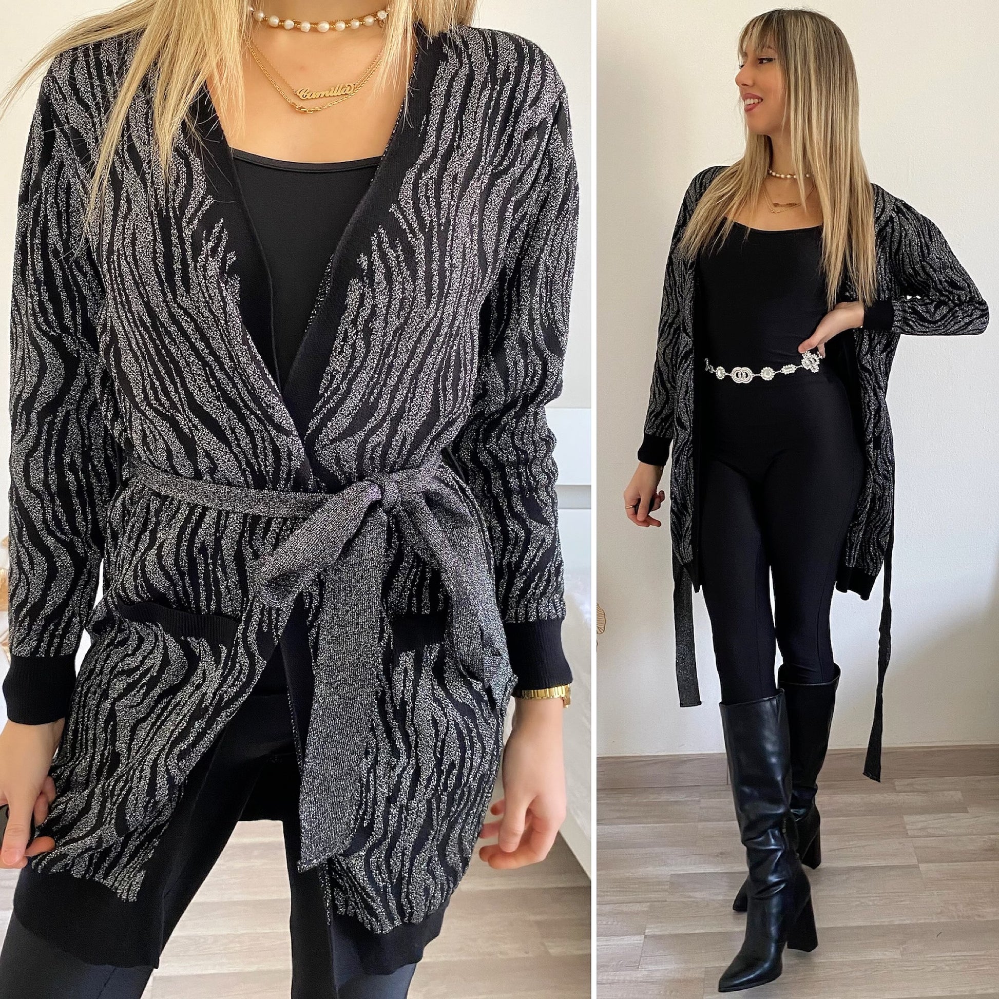 Cardigan in lurex zebrato nero - R.a. Boutique 