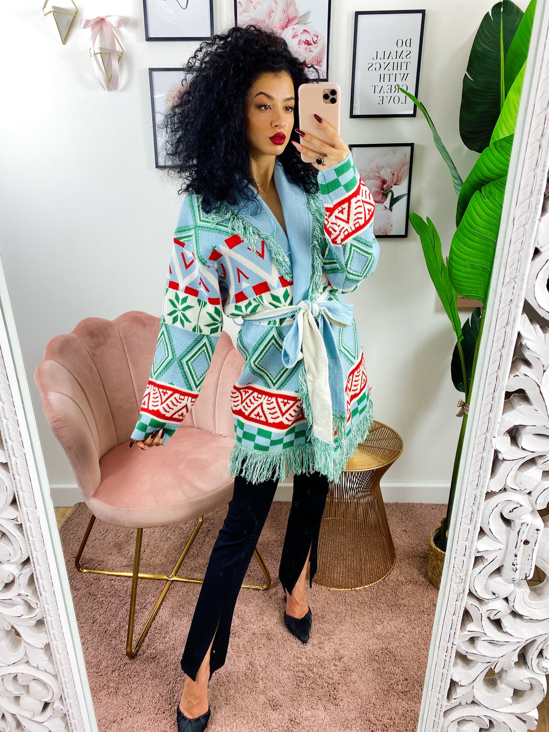 Cardigan frange e cinta celeste e verde - R.a. Boutique 