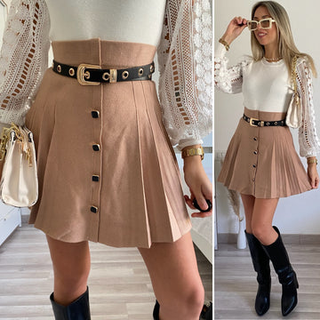 Gonna a pieghine in lana apricot - R.a. Boutique 