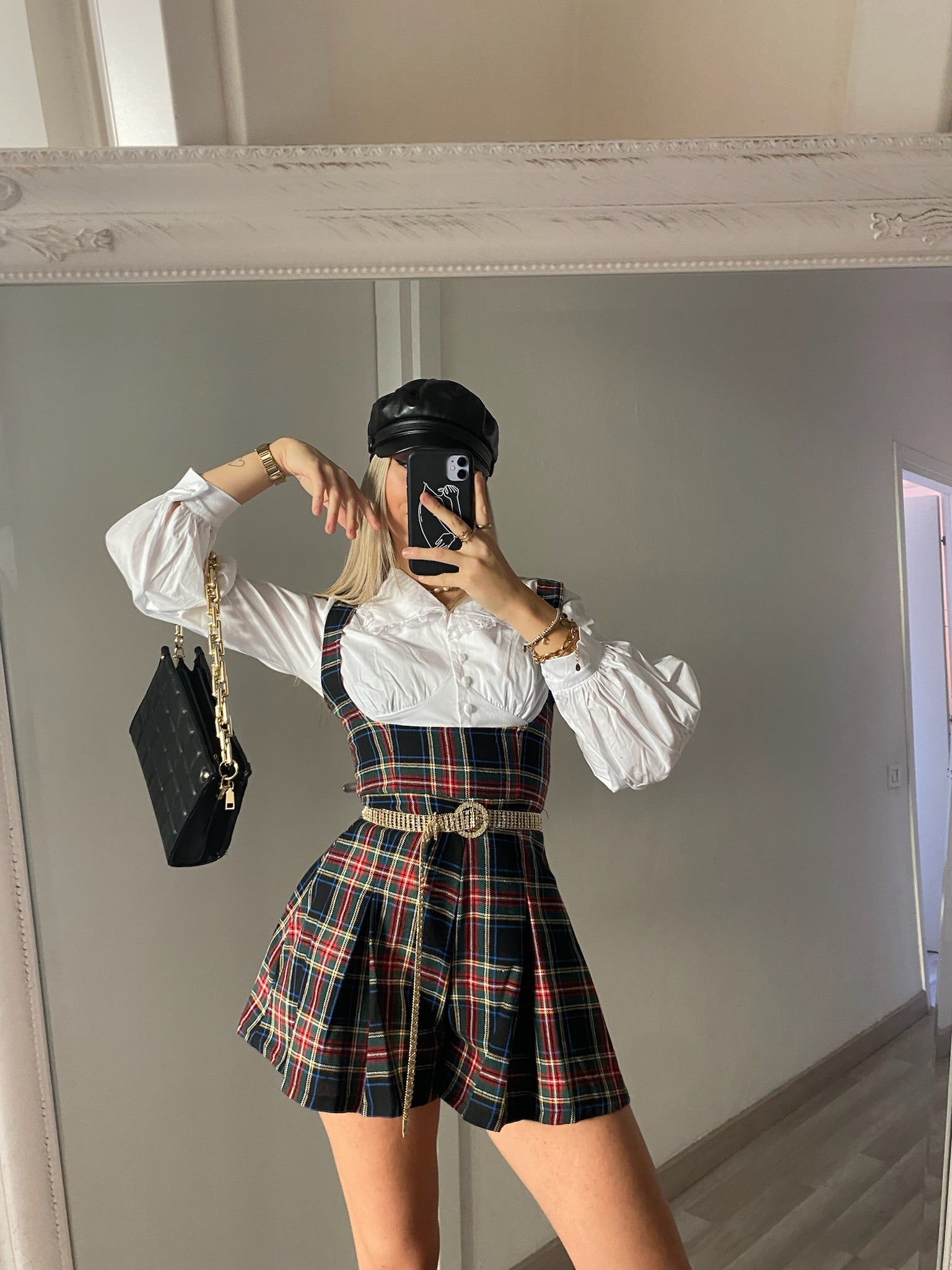 Salopette scozzese con camicia blu - R.a. Boutique 