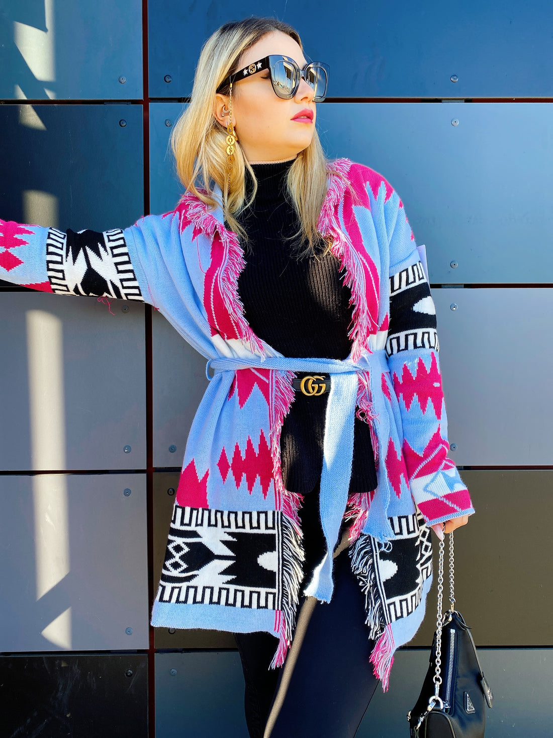 Cardigan Fuxia con frange e cinta - R.a. Boutique 