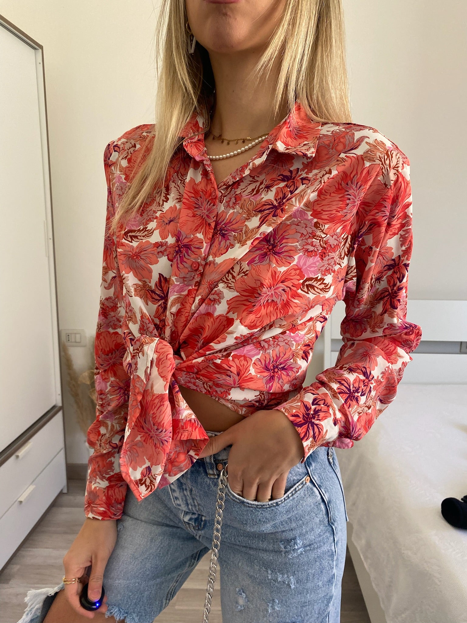 Camicia floreale corallo - R.a. Boutique 