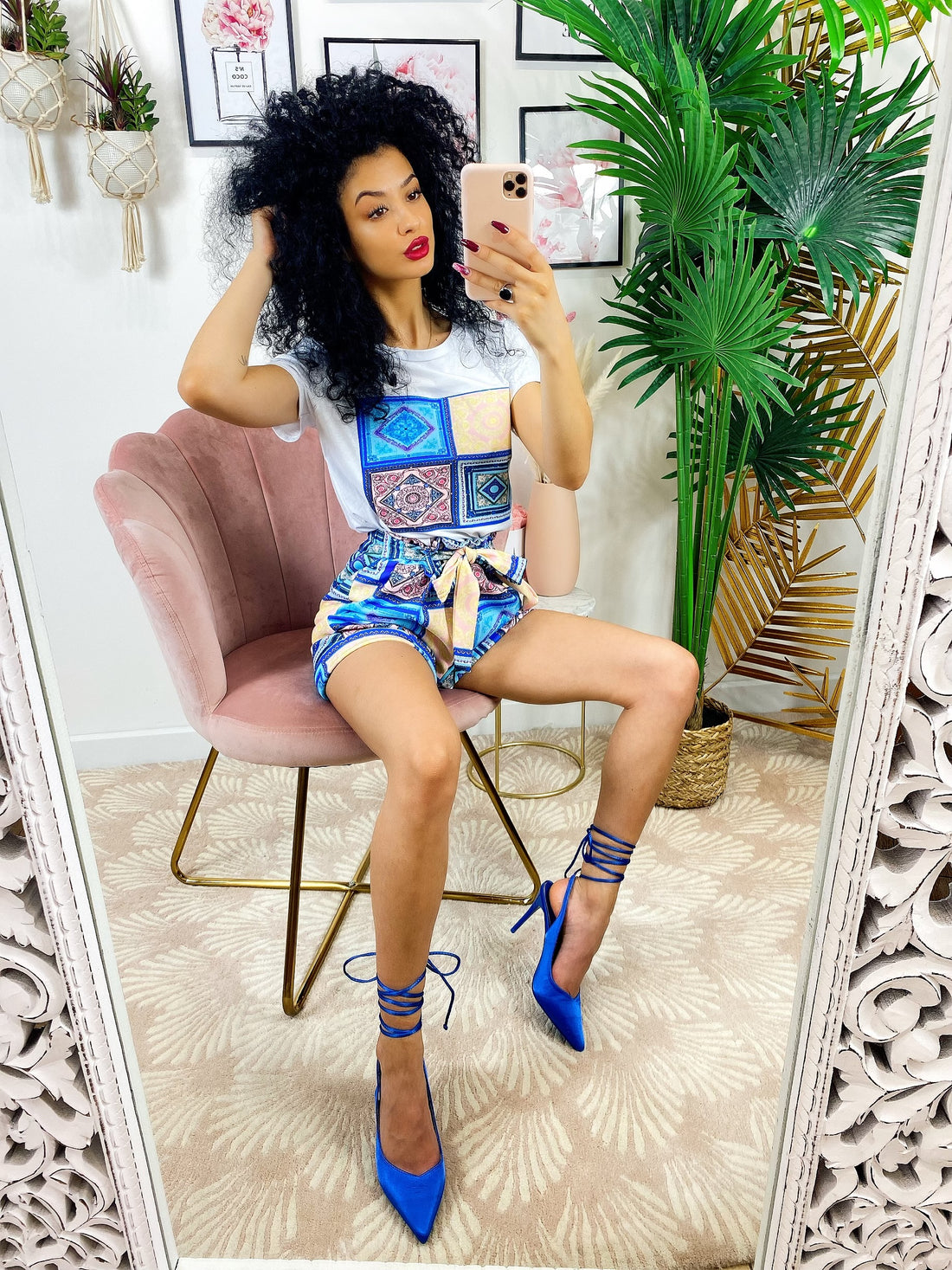 Completo etnico Short e t-shirt base Blu - R.a. Boutique 