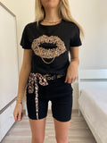 T-shirt kiss animalier nera - R.a. Boutique 