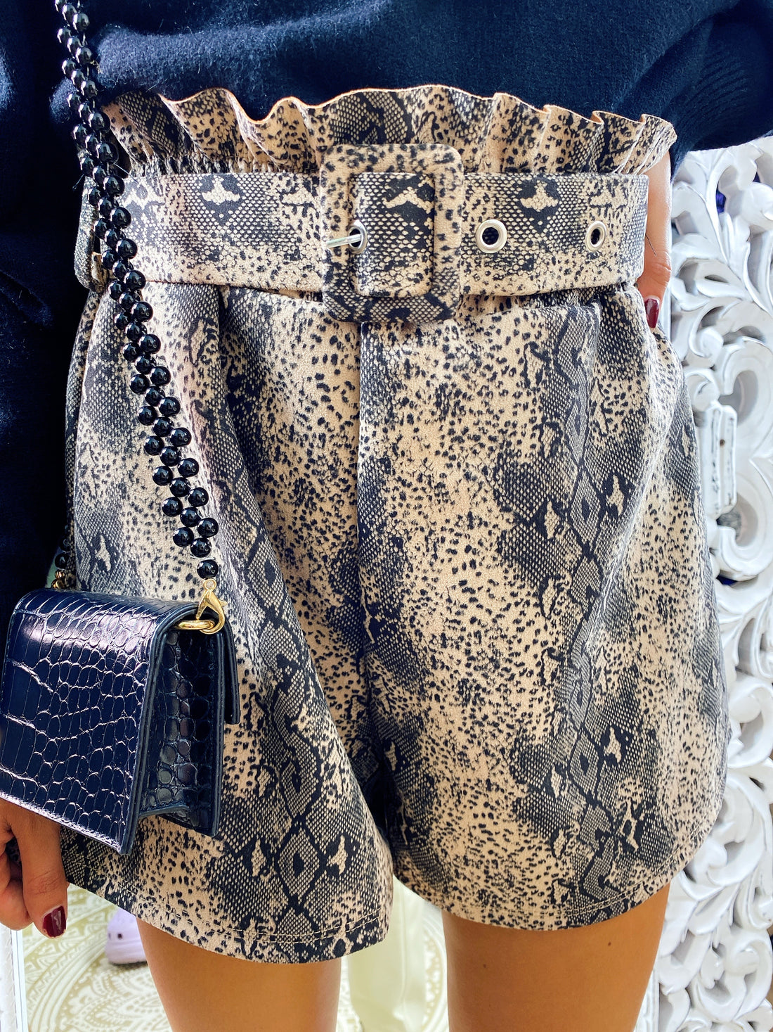 Short pitonato marrone e grigio con cintura - R.a. Boutique 