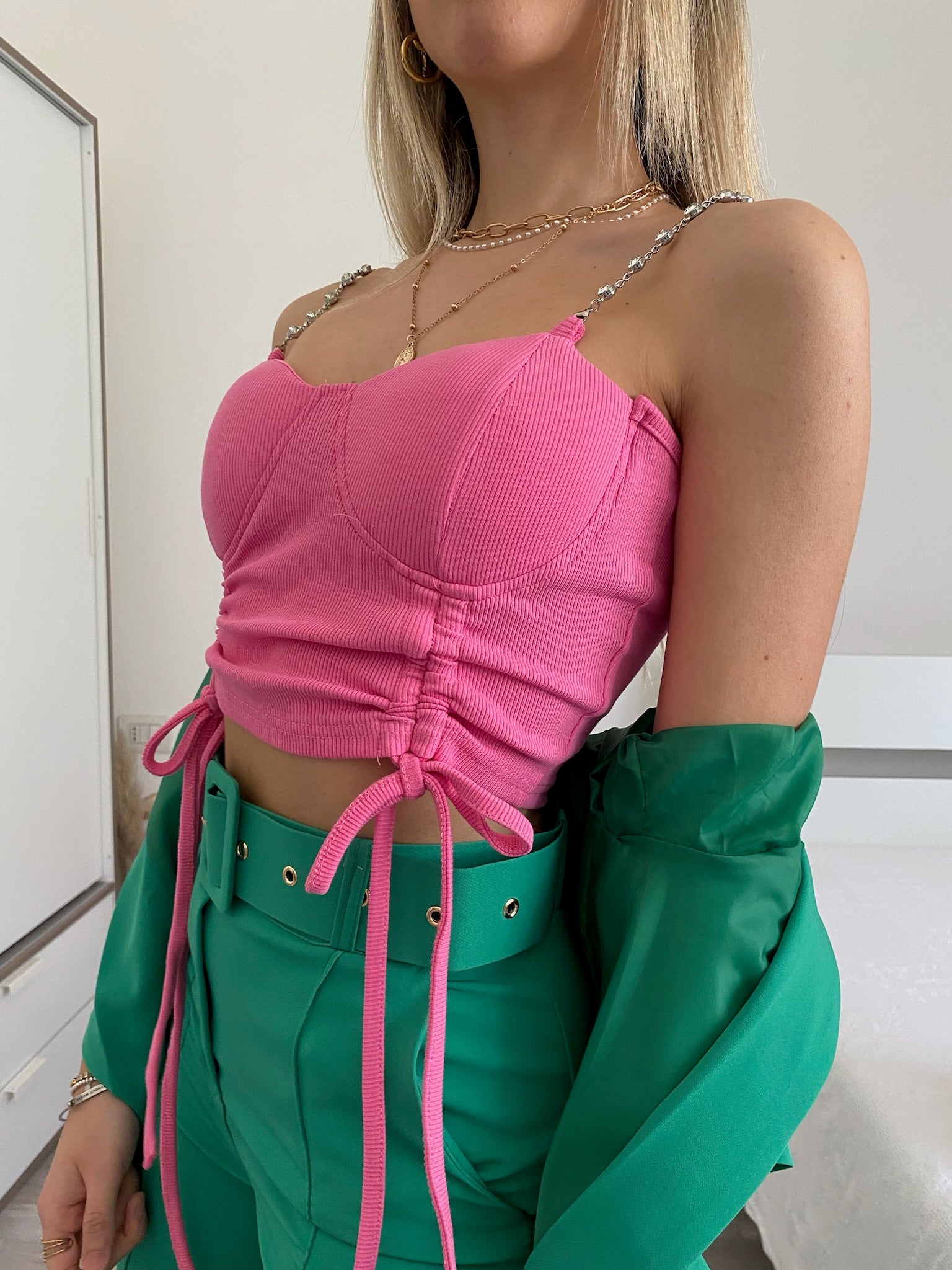 Top rosa con spalline in strass - R.a. Boutique 