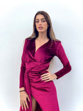 Abito lungo in velluto con maxi spacco Bordeaux - R.a. Boutique 