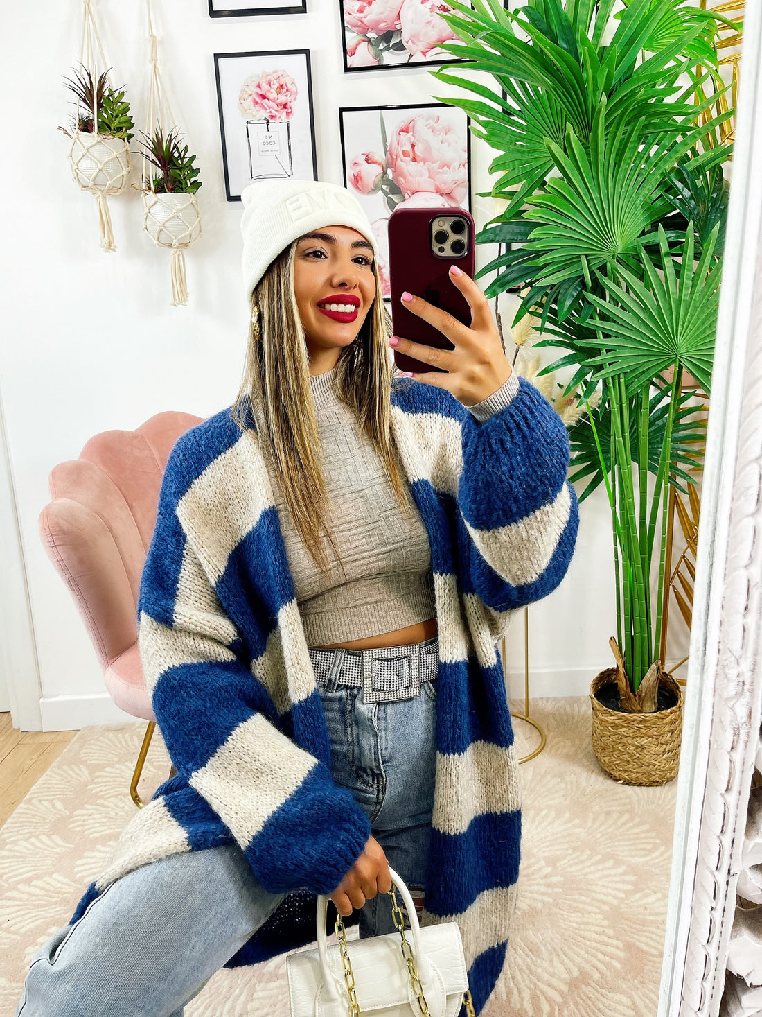 Cardigan morbido a righe blu - R.a. Boutique 