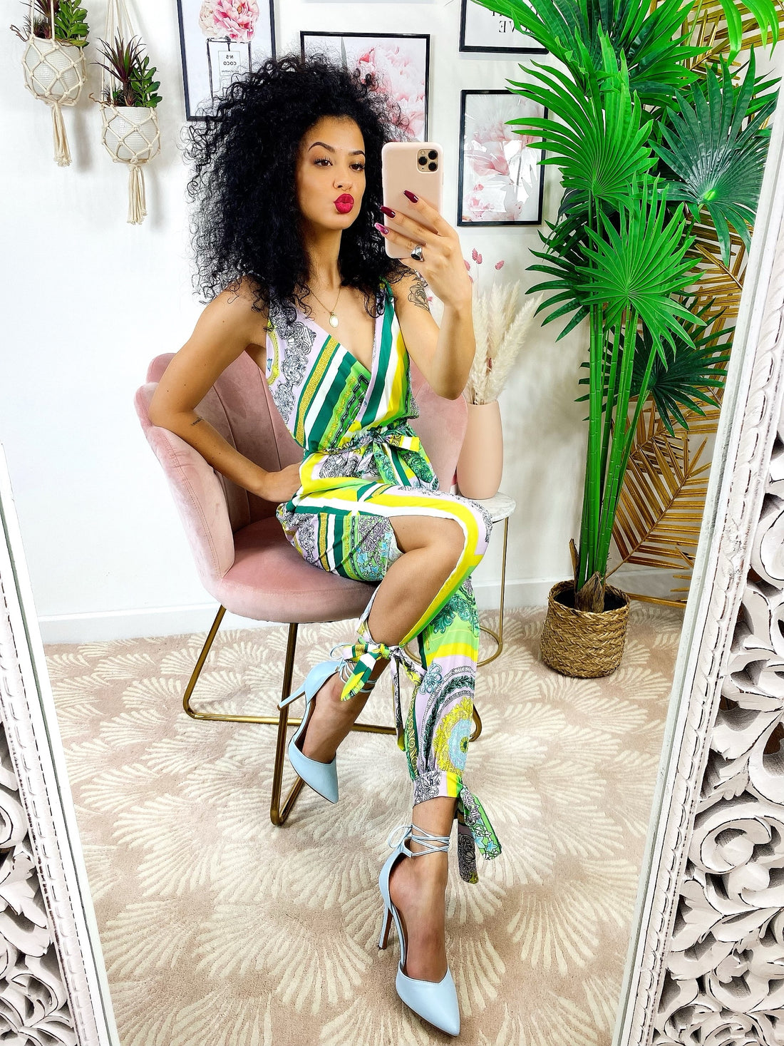 Tuta intera con spacchi  stampa etnica verde - R.a. Boutique 