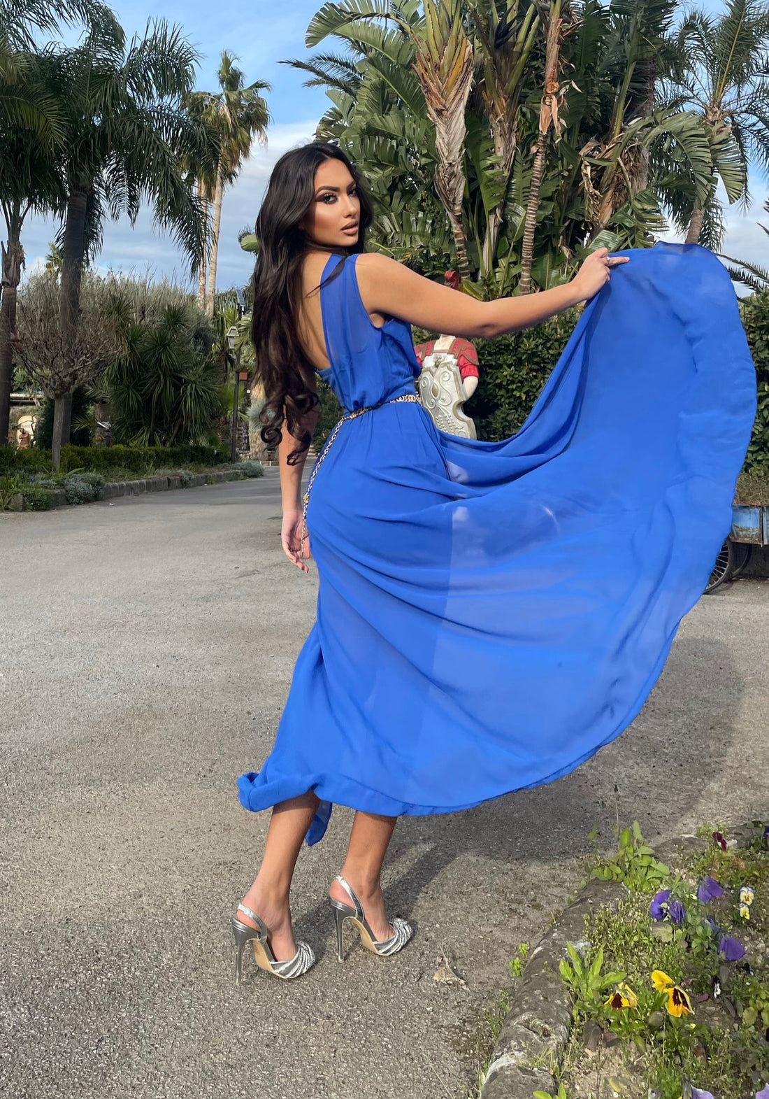 Abito lungo monospalla blu elettrico - R.a. Boutique 