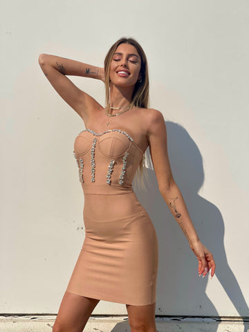 Abito bustier nude con strass - R.a. Boutique 
