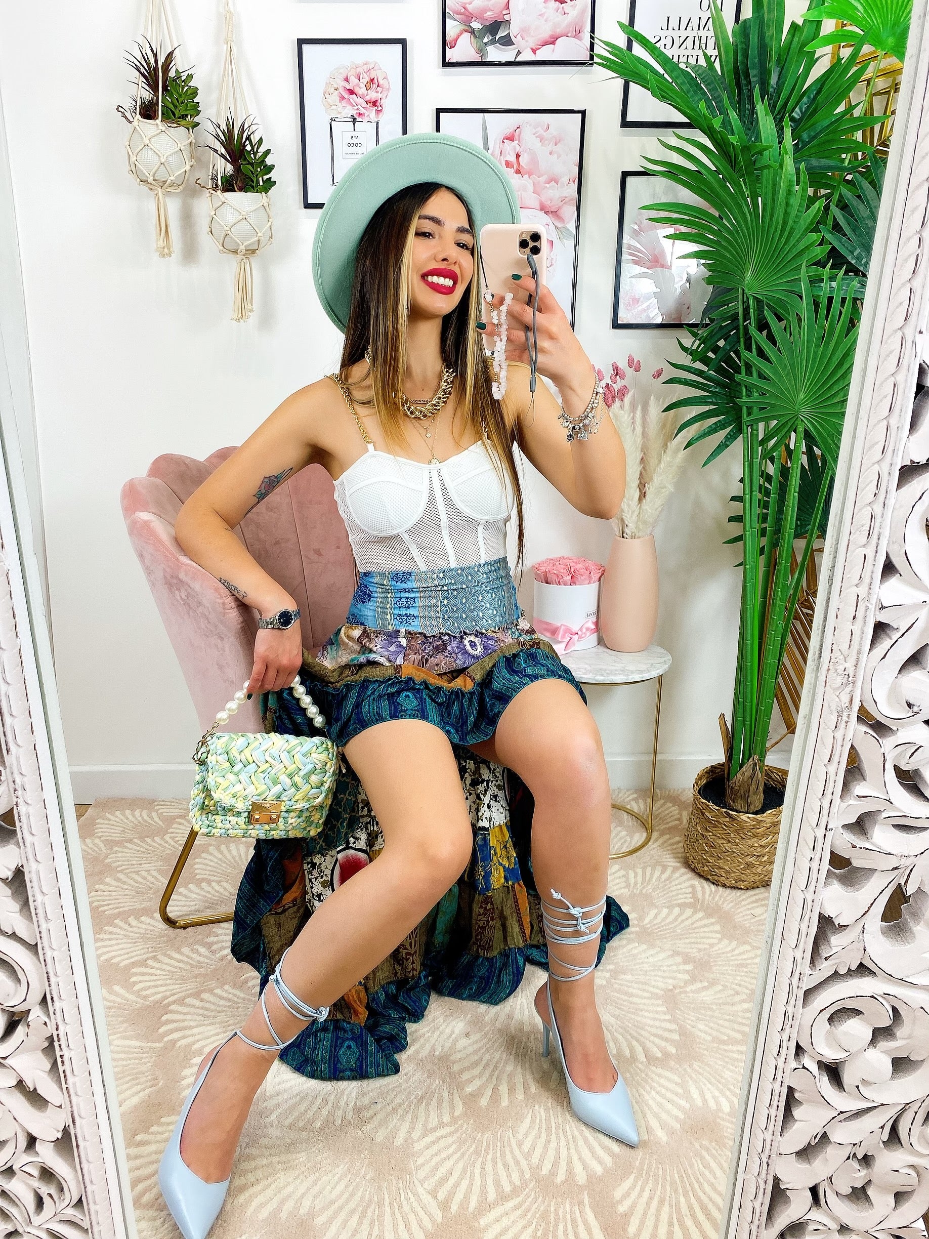 Gonna asimmetrica etnica toni azzurri - R.a. Boutique 